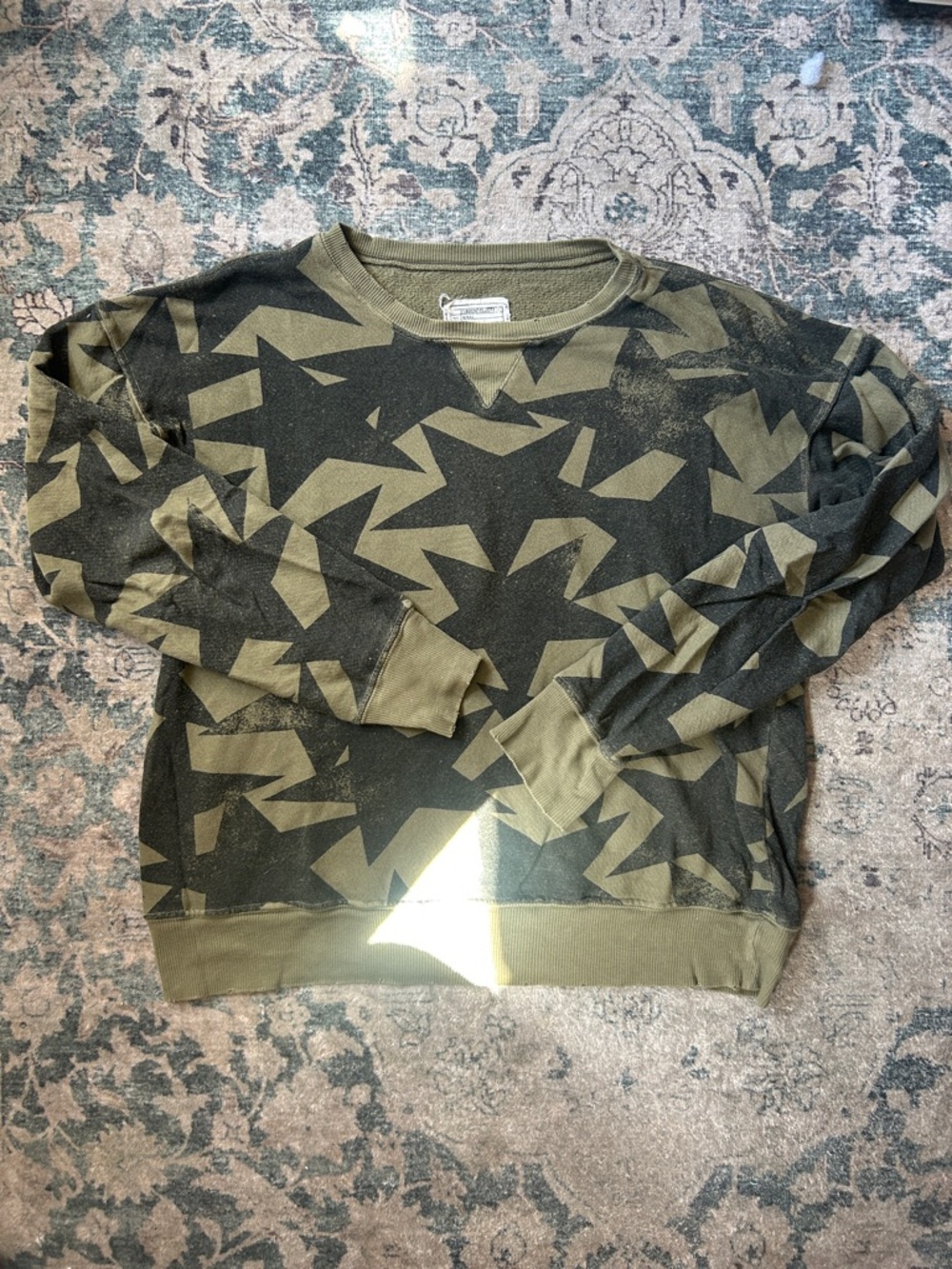 Current/Elliott Olive & Black Geometric Crewneck Sweatshirt